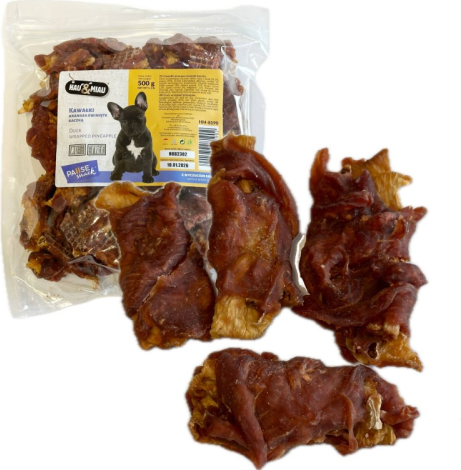 HAU & MIAU duck wrapped pineapple 500g - Papildbarība pieaugušiem suņiem, pīles gaļā ietīti ananāsa gabaliņi