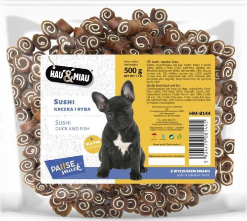 HAU & MIAU sushi - duck and fish 500g - papildbarība pieaugušiem suņiem, suši ar pīles gaļu un zivīm