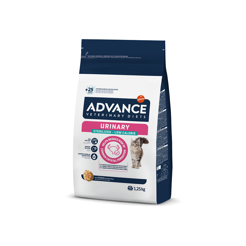 ADVANCE VET CAT URINARY LOW CALLORIES 1.25 KG - Sterilizētiem kaķiem urīntrakta veselībai ar lieku svaru