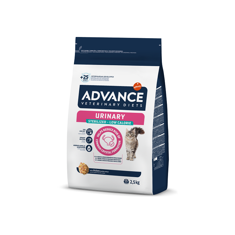 ADVANCE VET CAT URINARY LOW CALLORIES 2.5 KG - Sterilizētiem kaķiem urīntrakta veselībai ar lieku svaru