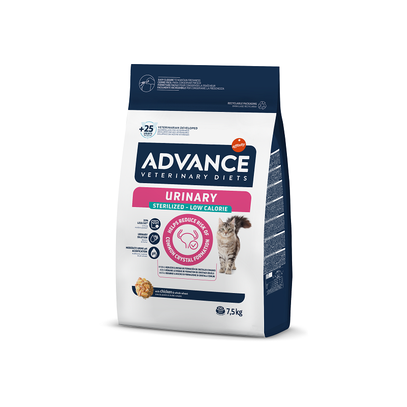 ADVANCE VET CAT URINARY LOW CALLORIES 7.5 KG - Sterilizētiem kaķiem urīntrakta veselībai ar lieku svaru