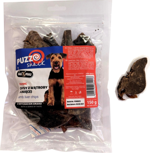 HAU&MIAU dog treat, lamb liver chips 6x3cm 150g - papildbarība suņiem, gardie jēra aknu čipsi 6x3cm