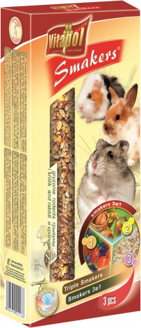 STANDARD Smakers 3in1 for rodens and rabbit 3pcs 135g - Vitapol nūjiņas 3in1 ar meža ogām, riekstiem/popkornu.